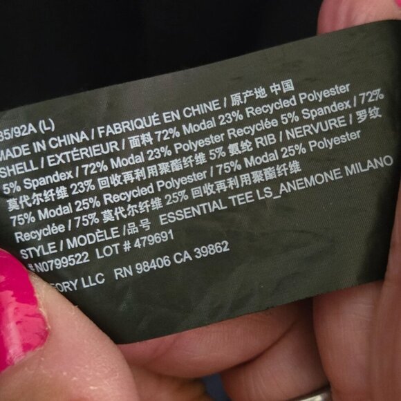 Theory Long Sleeve Tee Shirt Navy Recycled Polyester Blend Size L - Picture 6 of 6